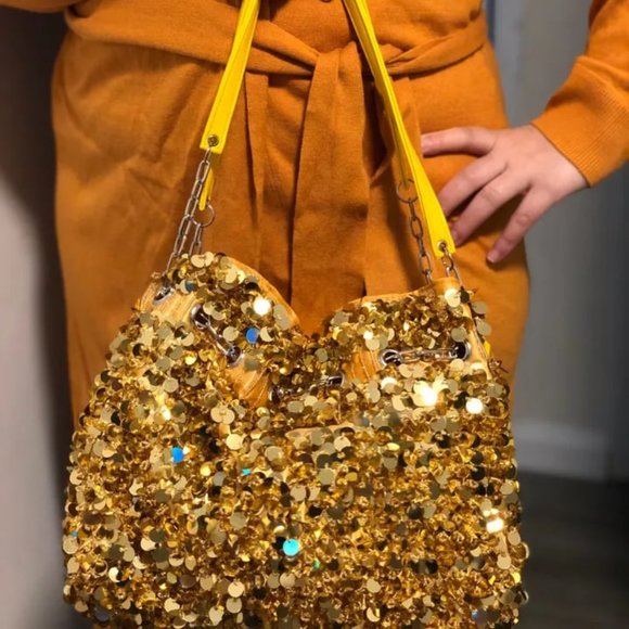 NWT Y2K Gold Sequins Tote Bag - Picture 2 of 10